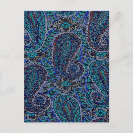 Paisley Blau Indisch Boho Klassisch Vintage Postkarte (Vorderseite)