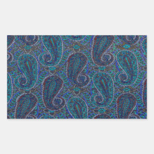 Paisley Blau Indisch Boho Klassisch Vintage Rechteckiger Aufkleber
