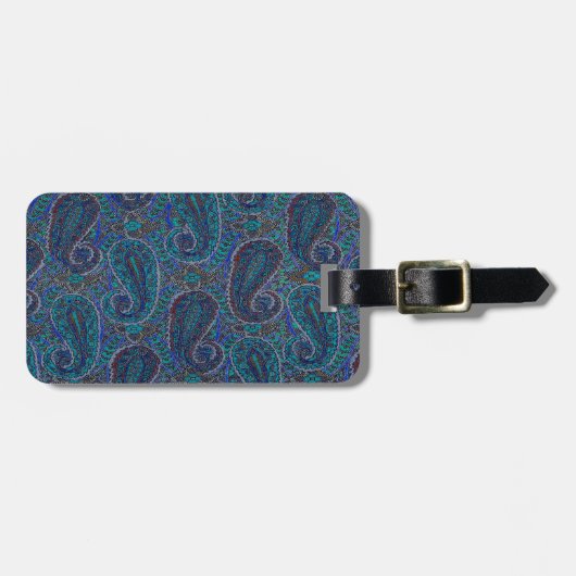 Paisley Blau Indischer Boho-Kunststoffmuster Gepäckanhänger (Vorderseite horizontal)