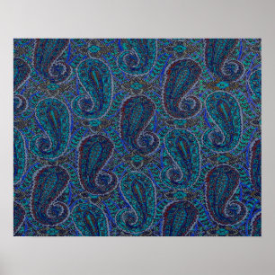Paisley Blau Indischer Boho-Kunststoffmuster Poster