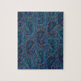 Paisley Blau Indischer Boho-Kunststoffmuster Puzzle