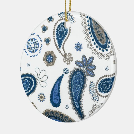 Paisley Blue Bohemisches Muster Keramik Ornament (Links)