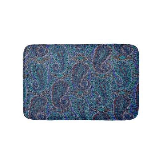 Paisley Blue Indian Boho Art Pattern Badematte (Vorderseite)