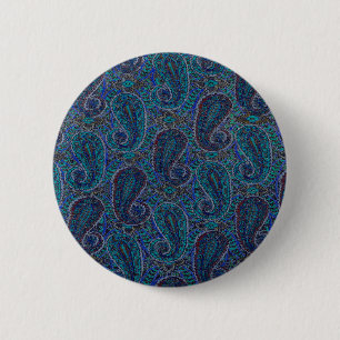 Paisley Blue Indian Boho Art Pattern Button