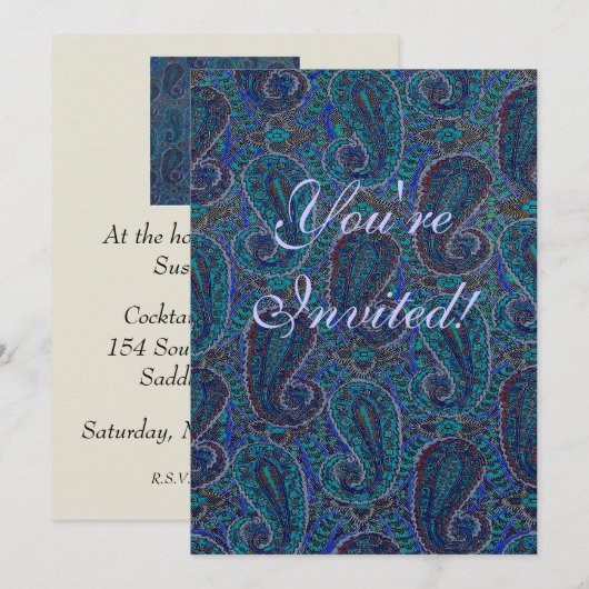 Paisley Blue Indian Boho Art Pattern Einladung (Vorne/Hinten)