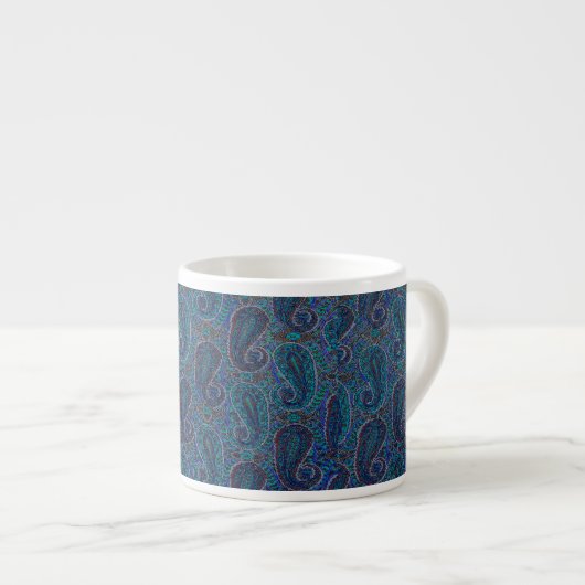 Paisley Blue Indian Boho Art Pattern Espressotasse (Vorderseite Rechts)