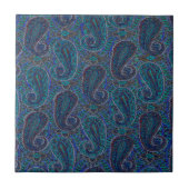Paisley Blue Indian Boho Art Pattern Fliese (Vorderseite)