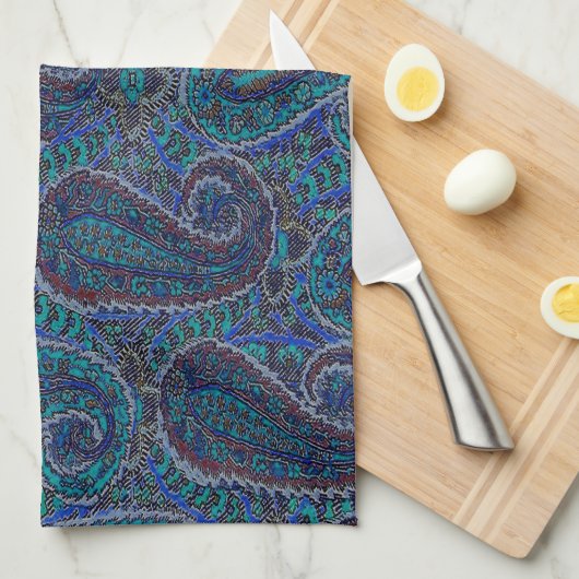 Paisley Blue Indian Boho Art Pattern Handtuch (Viertel Falte)