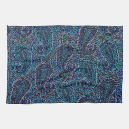 Paisley Blue Indian Boho Art Pattern Handtuch (Horizontal)