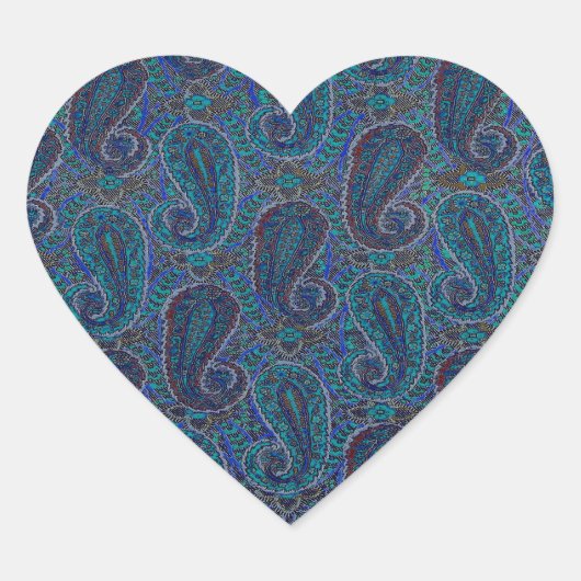 Paisley Blue Indian Boho Art Pattern Herz-Aufkleber (Vorderseite)
