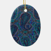 Paisley Blue Indian Boho Art Pattern Keramikornament (Hinten)