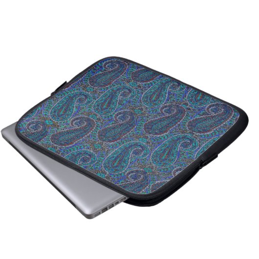 Paisley Blue Indian Boho Art Pattern Laptopschutzhülle (Vorne Knopf)