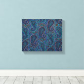 Paisley Blue Indian Boho Art Pattern Leinwanddruck (Insitu (Holzboden))