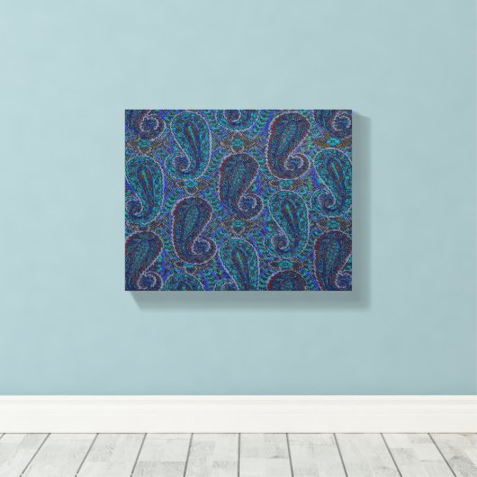 Paisley Blue Indian Boho Art Pattern Leinwanddruck (Insitu (Holzboden))