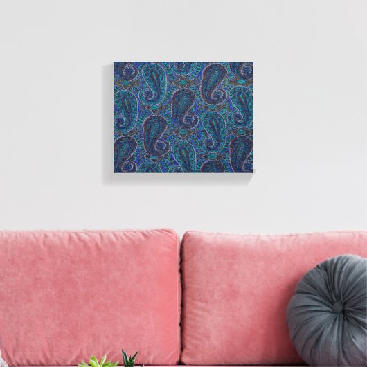 Paisley Blue Indian Boho Art Pattern Leinwanddruck (Insitu (Wohnzimmer))