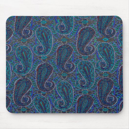 Paisley Blue Indian Boho Art Pattern Mousepad (Vorne)