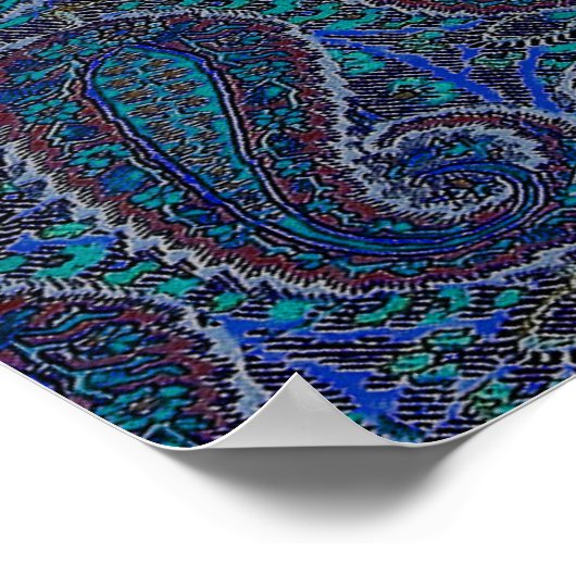 Paisley Blue Indian Boho Art Pattern Poster (Ecke)