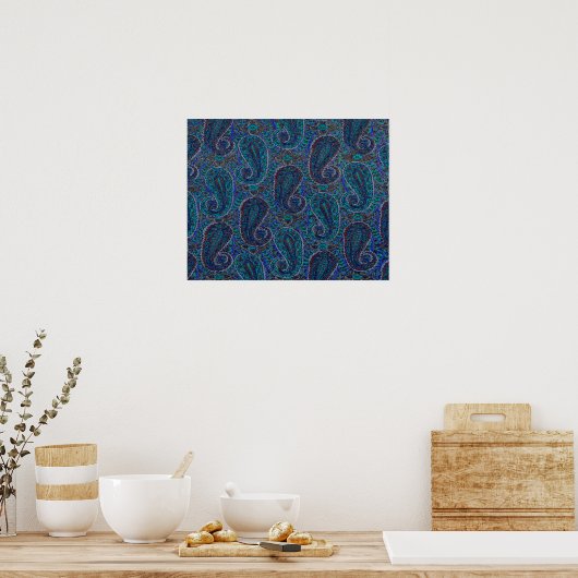 Paisley Blue Indian Boho Art Pattern Poster (Küche)