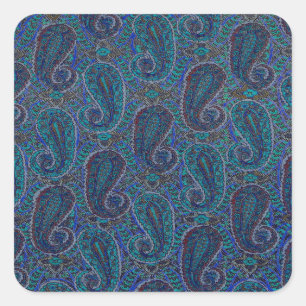 Paisley Blue Indian Boho Art Pattern Quadratischer Aufkleber