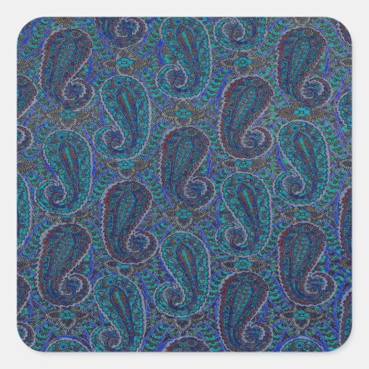 Paisley Blue Indian Boho Art Pattern Quadratischer Aufkleber (Vorderseite)