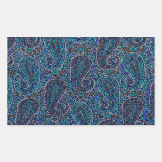Paisley Blue Indian Boho Art Pattern Rechteckiger Aufkleber (Vorderseite)