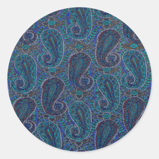 Paisley Blue Indian Boho Art Pattern Runder Aufkleber (Vorderseite)