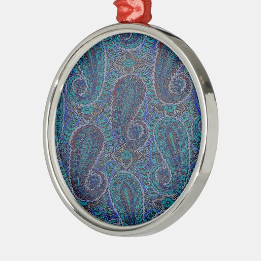Paisley Blue Indian Boho Art Pattern Silbernes Ornament (Links)