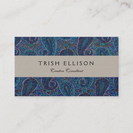 Paisley Blue Indian Boho Art Pattern Visitenkarte (Vorderseite)