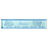 Paisley Blume (Blau) Namensplakette (Vorderseite)