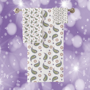 Paisley Blume Dots Green Lila Pink Badhandtuch Set