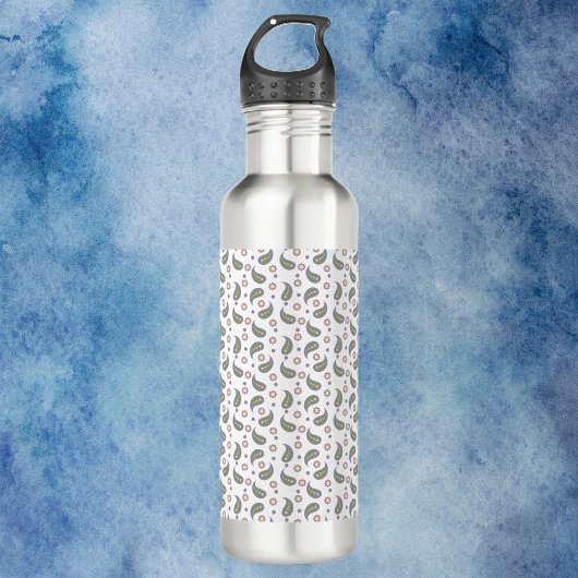 Paisley Blume Dots Green Pink Lila Muster Edelstahlflasche