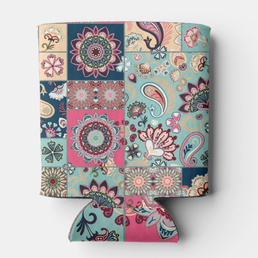 Paisley Blume, Flickwerk Hintergrund, Vintag. Dosenkühler (Rückseite)