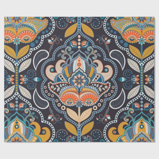 Paisley Blumen nahtlos Muster. Dunkle Kulisse Geschenkpapier (Flach)