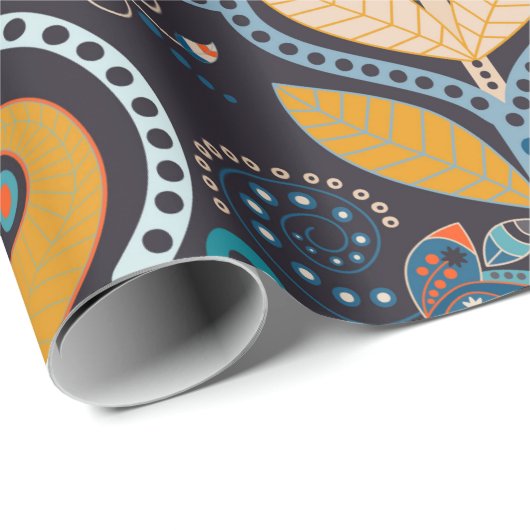 Paisley Blumen nahtlos Muster. Dunkle Kulisse Geschenkpapier (Rolleneckpunkt)