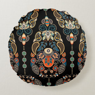 Paisley Blumen nahtlos Muster. Dunkle Kulisse mit Rundes Kissen