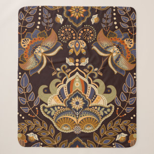 Paisley Blumen nahtlos Muster. Dunkle Kulisse mit Sherpadecke