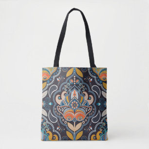 Paisley Blumen nahtlos Muster. Dunkle Kulisse mit Tasche