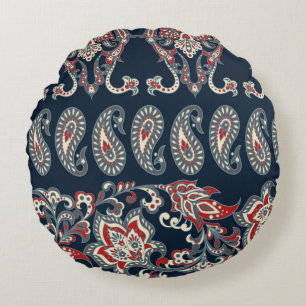 Paisley, blumengeschmückt, Damast Vintag. Rundes Kissen