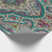 Paisley Blumenmuster aquamarines silberrosa Böhm Geschenkpapier (Ecke)