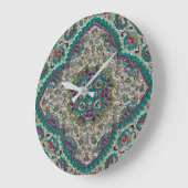 Paisley Blumenmuster aquamarines silberrosa Böhm Große Wanduhr (Winkel)