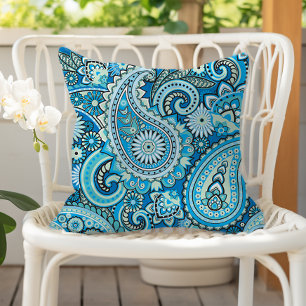 Paisley-Blumenmuster Blau Kissen