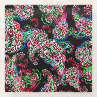Paisley Blumenmuster, ethnischer Hintergrund. Glasuntersetzer