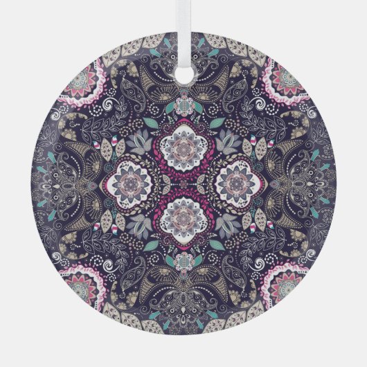 Paisley Blumenmuster, quadratisches Taschendesign. Ornament Aus Glas (Vorderseite)