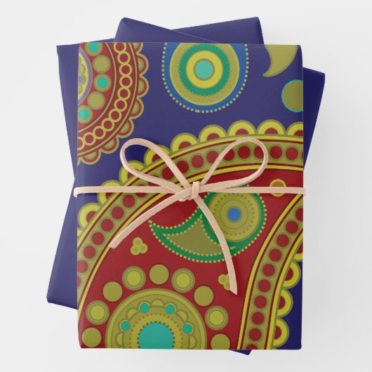 Paisley Bohemisch Pattern mit Rot, Blau, Gold Geschenkpapier Set (Beispiel)