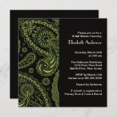 Paisley Bridal Dusche Einladung Black & Green (Vorne/Hinten)