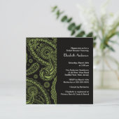 Paisley Bridal Dusche Einladung Black & Green (Stehend Vorderseite)