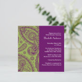 Paisley Bridal Dusche Einladung Lila & Green (Stehend Vorderseite)