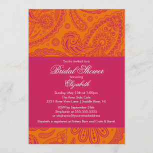 Paisley Bridal Dusche Einladung Orange & Pink