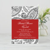 Paisley Bridal Dusche Einladung Red & Black (Stehend Vorderseite)