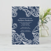 Paisley Bridal Dusche Einladung White & Navy Blue (Stehend Vorderseite)